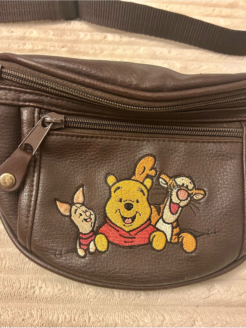 VINTAGE Brown Winnie the Pooh Embroidered Waist Bag